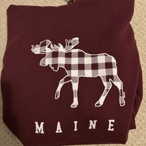 Women’s maroon “Maine” Hoodie with Moose on front